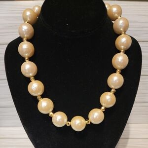 Large Faux Pearl & Gold-tone Beaded Necklace